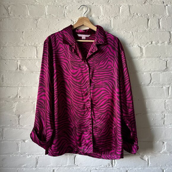 Victoria's Secret Satin Long Sleeve Zebra Pajama Sleepwear Top Size Medium - Picture 1 of 3